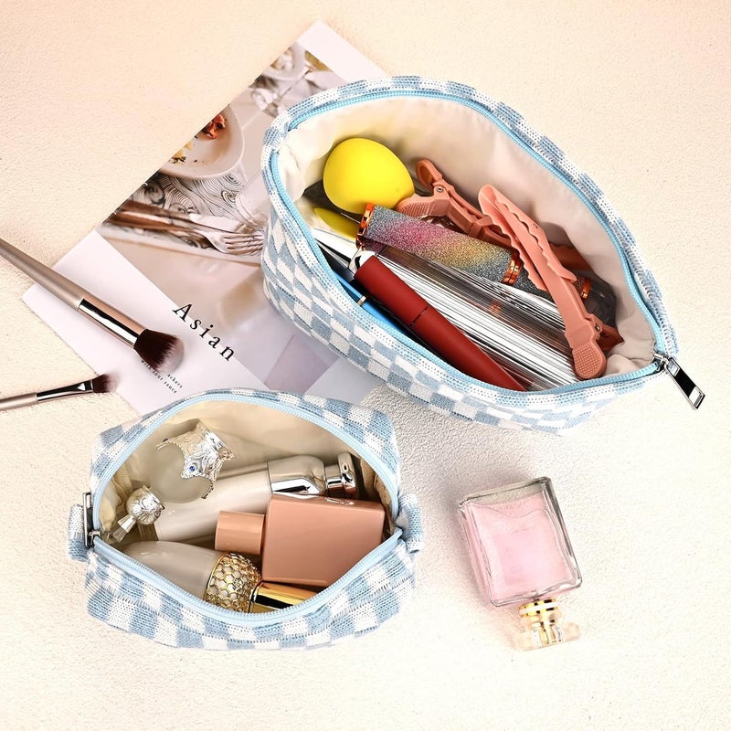 Fammart Travel Makeup Bag, Checkered Cosmetic Bag Make Up Organizer Case for Women, Small Toiletry Bag Skincare Pouch for Toiletries Accessories Brushes, 2PCS - Image 4